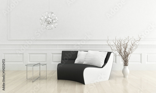 Illustration: 3d rendering of modern couch in a white living room interior 3d rendering of modern couch in a white living room interior