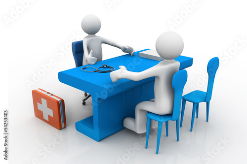 Illustration: Medical consultation. Doctor and patient talking at the office Medical consultation. Doctor and patient talking at the office
