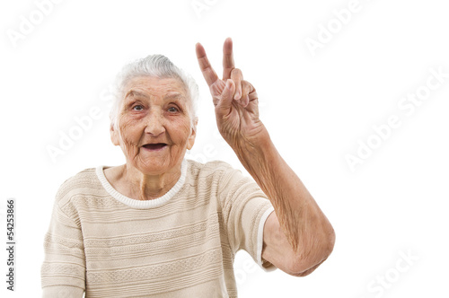 Photo: grandma shows peace grandma shows peace