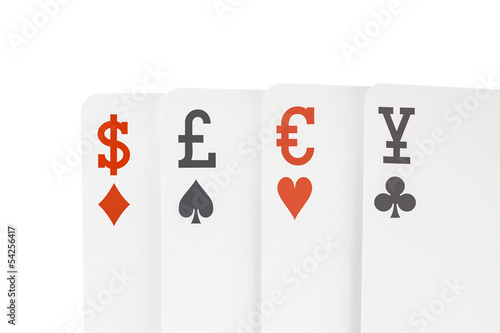 Photo: Foreign Exchange Playing Cards with Dollar Euro Pound Yen Symbol Foreign Exchange Playing Cards with Dollar Euro Pound Yen Symbol