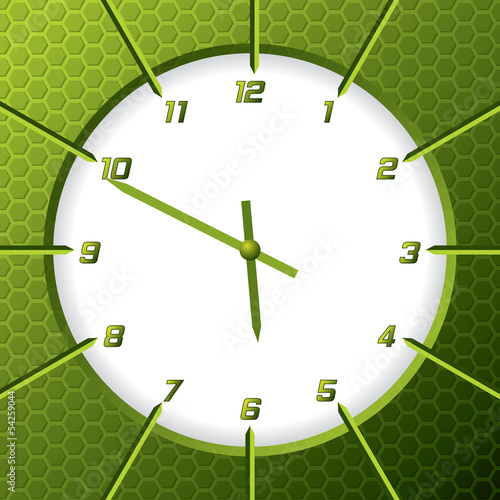 Vector: Cool green clock with hexagon background Cool green clock with hexagon background