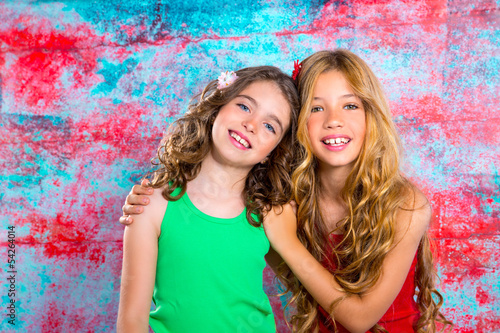 Photo: friends beautiful children girls hug together happy smiling friends beautiful children girls hug together happy smiling