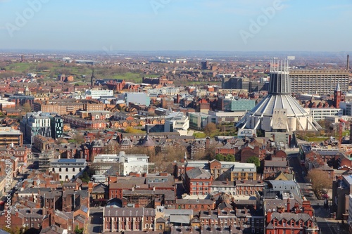 Photo: Liverpool, UK - aerial view with Metropolitan Cathedral Liverpool, UK - aerial view with Metropolitan Cathedral