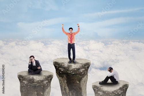 Photo: Business people competition above cloud outdoor Business people competition above cloud outdoor