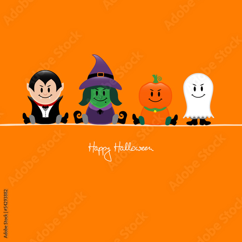 Vector: Halloween Dracula, Witch, Pumpkin & Ghost Orange Halloween Dracula, Witch, Pumpkin & Ghost Orange