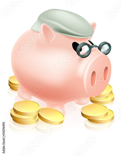 Vector: Pension piggy bank with coins Pension piggy bank with coins