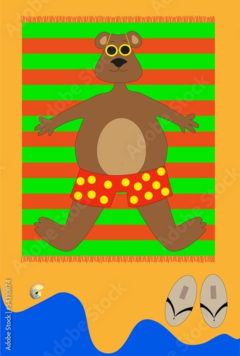 Vector: personaggio di orso in spiaggia personaggio di orso in spiaggia