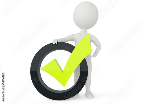 Illustration: 3d humanoid character present a green checkmark sign 3d humanoid character present a green checkmark sign