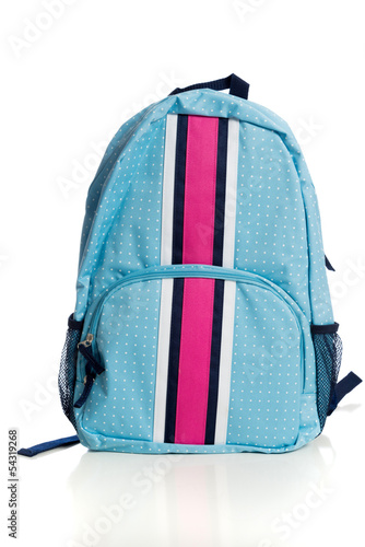 Photo: Blue and pink Backpack on a white background Blue and pink Backpack on a white background