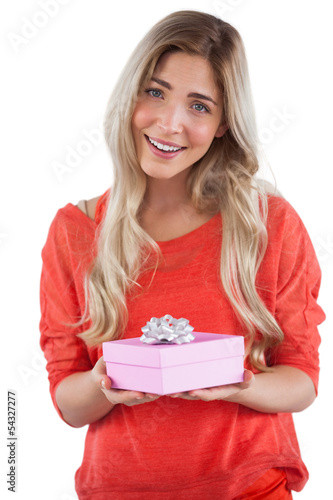 Photo: Blonde woman receiving a gift Blonde woman receiving a gift