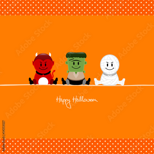 Vector: Halloween Devil, Frankenstein´s Monster & Mummy Orange Dots Halloween Devil, Frankenstein´s Monster & Mummy Orange Dots