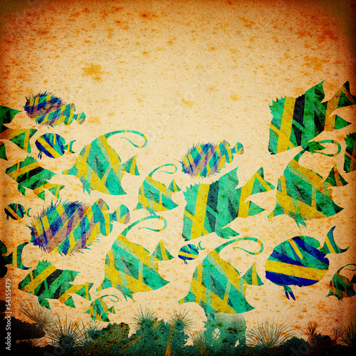 Illustration: Stylized Fish Paper Background Stylized Fish Paper Background