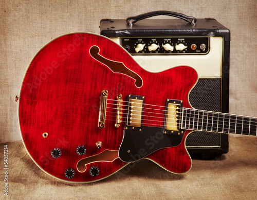 Photo: Semi-Hollow Guitar and Amplifier Semi-Hollow Guitar and Amplifier
