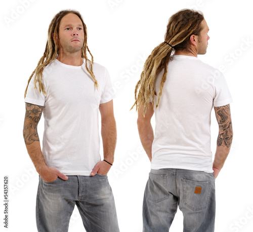 Photo: Male with blank white shirt and dreadlocks Male with blank white shirt and dreadlocks
