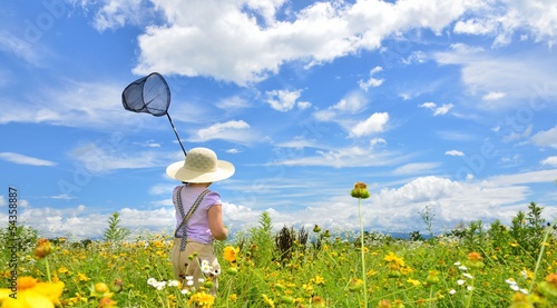 Photo: 青空と花と少女 青空と花と少女