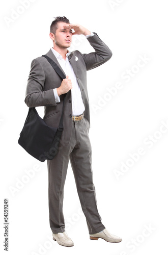 Photo: Full body portrait of young happy silming cheerful business man Full body portrait of young happy silming cheerful business man