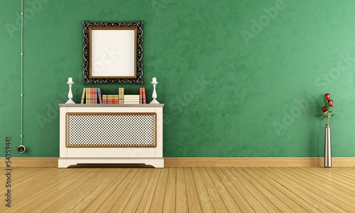 Illustration: Empty Green vintage living room Empty Green vintage living room