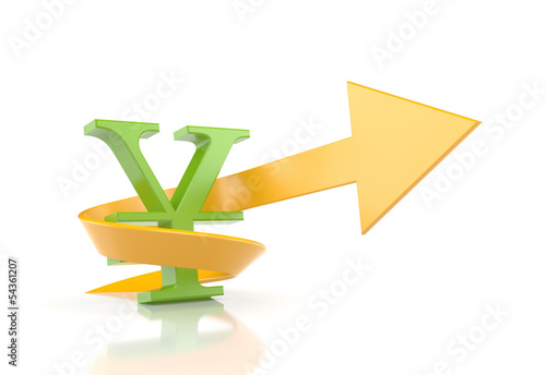 Illustration: Yen sign with arrow. Symbolize growth Yen sign with arrow. Symbolize growth