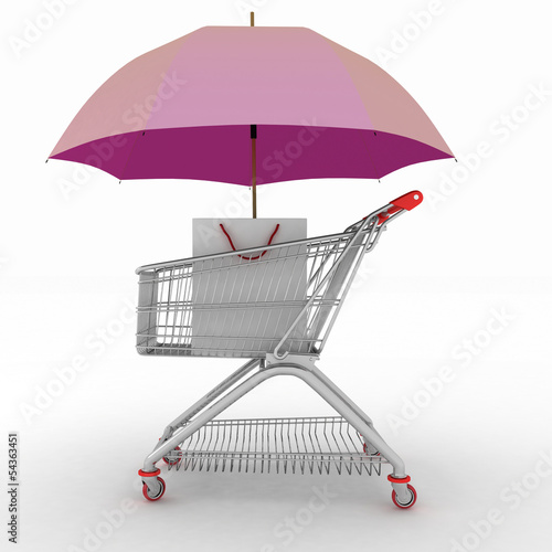 Illustration: Shopping cart being protected by an umbrella Shopping cart being protected by an umbrella