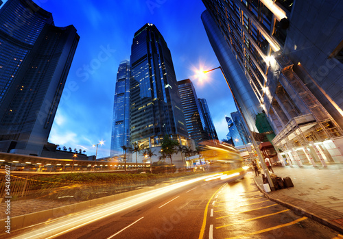 Photo: traffic in Hong Kong at sunset time traffic in Hong Kong at sunset time