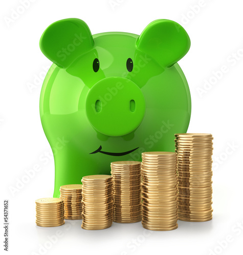 Illustration: Sparschwein mit Münzstapeln Sparschwein mit Münzstapeln