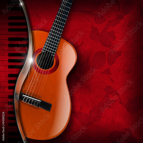 Illustration: Acoustic Guitar and Piano Red Flowers Acoustic Guitar and Piano Red Flowers