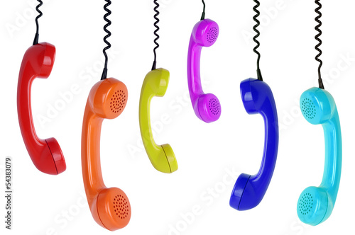 Photo: six colored phones hanging six colored phones hanging