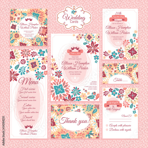 Vector: set of floral wedding cards set of floral wedding cards