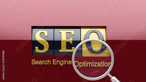 Illustration: SEO on shiny roller with loupe SEO on shiny roller with loupe