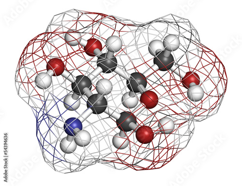 Illustration: Glucosamine food supplement molecule. Glucosamine food supplement molecule.