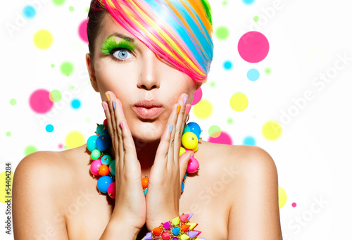 Photo: Beauty Girl Portrait with Colorful Makeup, Hair and Accessories Beauty Girl Portrait with Colorful Makeup, Hair and Accessories