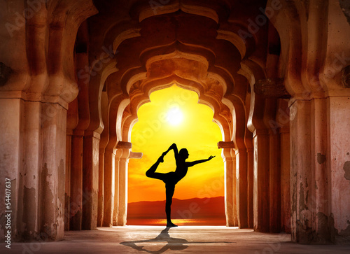 Photo: Yoga silhouette in temple Yoga silhouette in temple