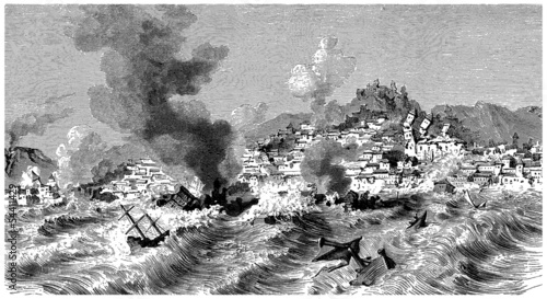 Illustration: Earthquake & Tsunami - 18th century Earthquake & Tsunami - 18th century