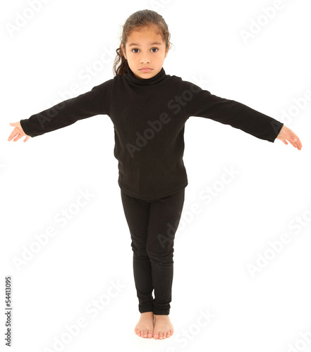 Photo: Serious Hispanic Preschooler Standing arms outstretched on White Serious Hispanic Preschooler Standing arms outstretched on White