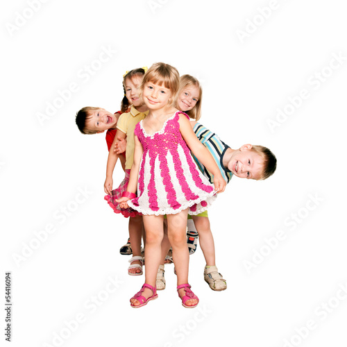 Photo: Group of fun children playing and laughing. Group of fun children playing and laughing.
