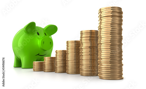 Illustration: Sparschwein mit Münzstapel 2 Sparschwein mit Münzstapel 2