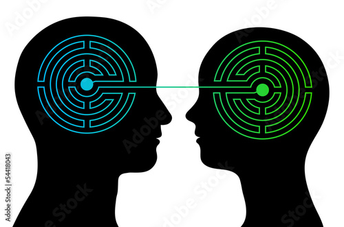 Vector: Couple with labyrinth brains communicate Couple with labyrinth brains communicate
