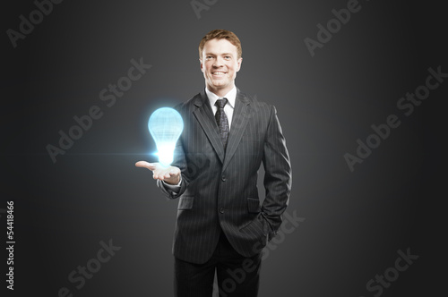Photo: lightbulb projection in hand lightbulb projection in hand