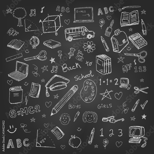 Vector: Back to school doodles in chalkboard background eps 10 Back to school doodles in chalkboard background eps 10