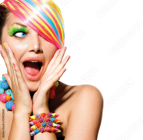 Photo: Beauty Girl Portrait with Colorful Makeup, Hair and Accessories Beauty Girl Portrait with Colorful Makeup, Hair and Accessories