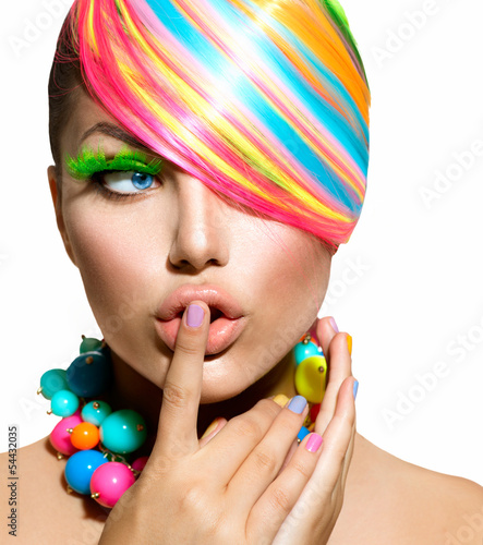 Photo: Beauty Girl Portrait with Colorful Makeup, Hair and Accessories Beauty Girl Portrait with Colorful Makeup, Hair and Accessories