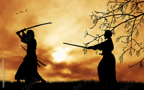 Illustration: Samurai silhouette at sunset Samurai silhouette at sunset