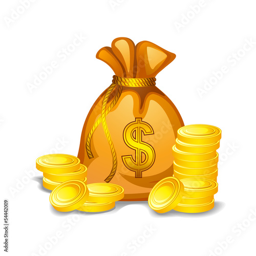 Vector: vector illustration of money bag filled with gold coin vector illustration of money bag filled with gold coin