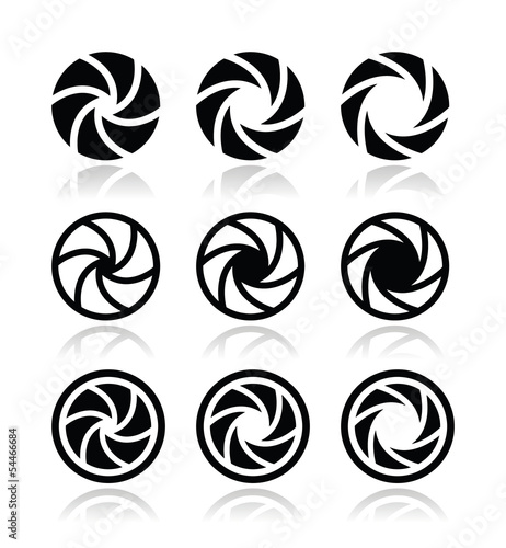 Vector: Camera shutter aperture vector icons set Camera shutter aperture vector icons set