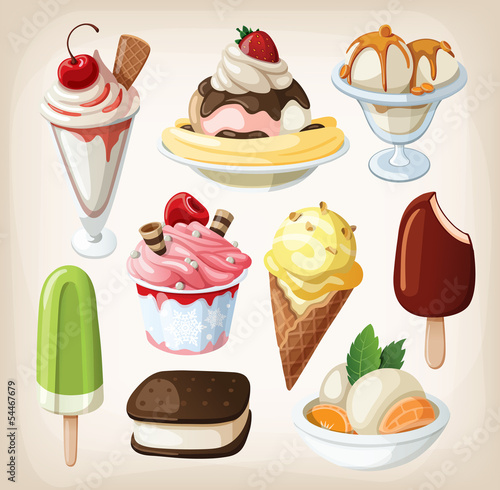 Vector: Set of colorful tasty isolated ice cream. Set of colorful tasty isolated ice cream.