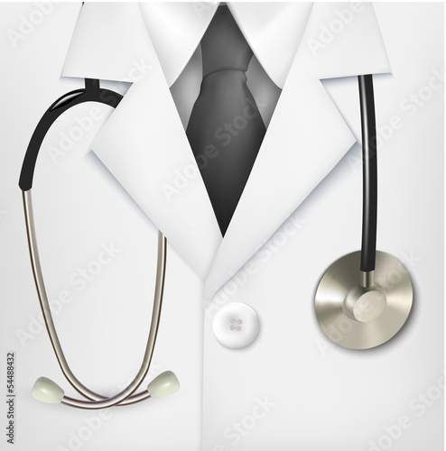 Vector: Close up of a doctors lab white coat and stethoscope. Vector ill Close up of a doctors lab white coat and stethoscope. Vector ill