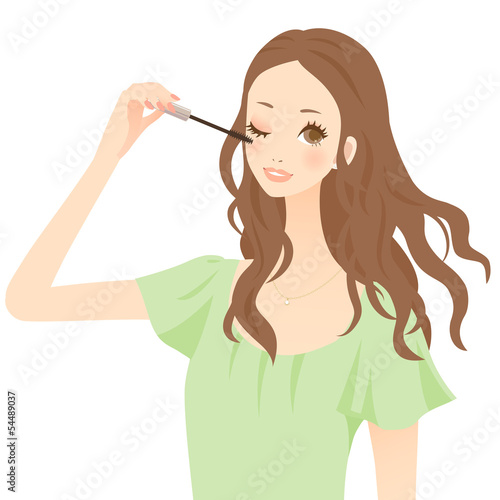 Illustration: マスカラを塗る女性 マスカラを塗る女性