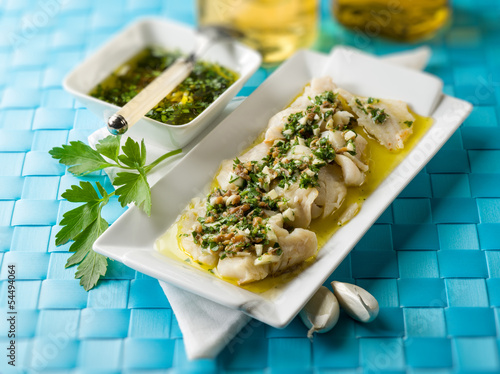 Photo: cod fillet marinated with parsley anchovy and garlic cod fillet marinated with parsley anchovy and garlic