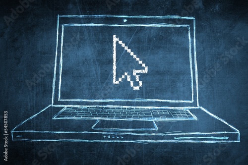 Illustration: Sketch netbook computer screen concept with mouse arrow Sketch netbook computer screen concept with mouse arrow