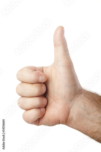 Photo: thumb up male hand isolated on white background thumb up male hand isolated on white background